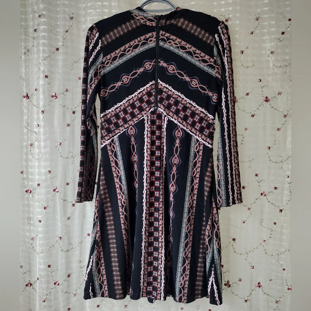 NWT Free People  Stella knit Black and Pink Patterned Mini Dress